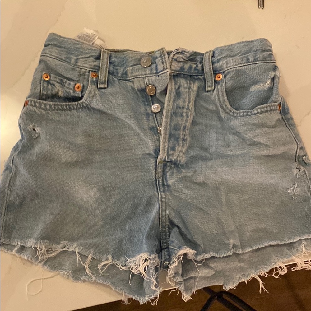 Levi's Blue Jean Shorts High-Waisted Distressed
